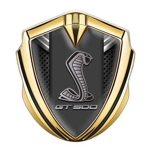 Ford Shelby 3D Car Metal Domed Emblem Gold Grey Ribbons GT500
