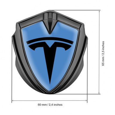 Tesla Metal Emblem Self Adhesive Graphite Dodger Blue Base Black Logo