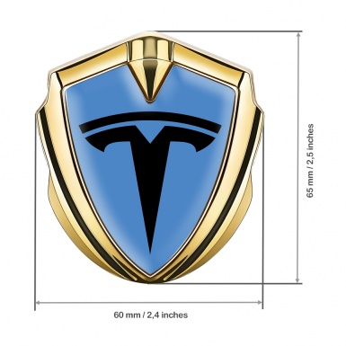 Tesla Metal Emblem Self Adhesive Gold Dodger Blue Base Black Logo