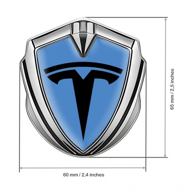 Tesla Metal Emblem Self Adhesive Silver Dodger Blue Base Black Logo