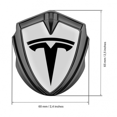 Tesla 3D Car Metal Domed Emblem Graphite Light Grey Base Black Edition