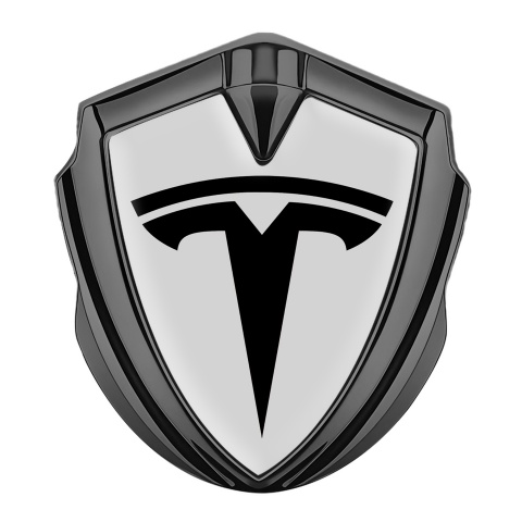 Tesla 3D Car Metal Domed Emblem Graphite Light Grey Base Black Edition