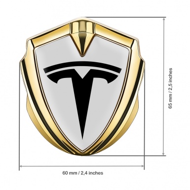 Tesla 3D Car Metal Domed Emblem Gold Light Grey Base Black Edition