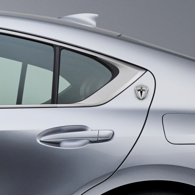 Tesla 3D Car Metal Domed Emblem Silver Light Grey Base Black Edition