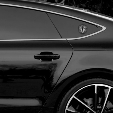 Tesla Bodyside Domed Emblem Graphite Grey Honeycomb Base Black Motif