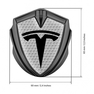 Tesla Bodyside Domed Emblem Graphite Grey Honeycomb Base Black Motif