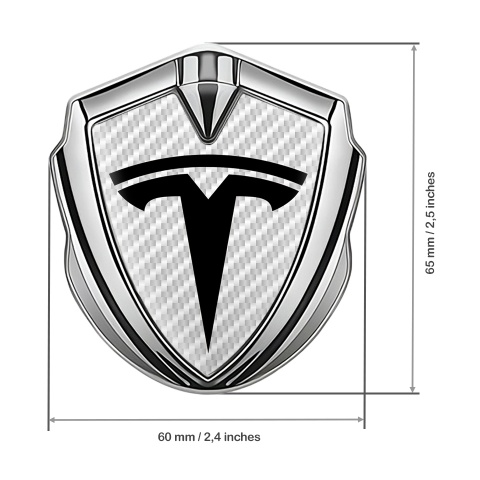 Tesla Bodyside Badge Self Adhesive Silver White Carbon Base Black Motif