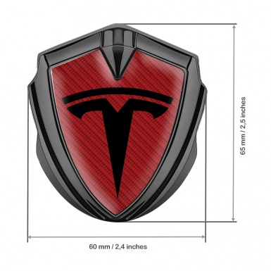 Tesla Tuning Emblem Self Adhesive Graphite Red Carbon Base Black Logo