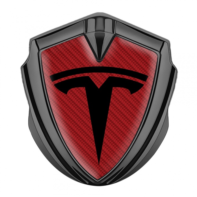Tesla Tuning Emblem Self Adhesive Graphite Red Carbon Base Black Logo