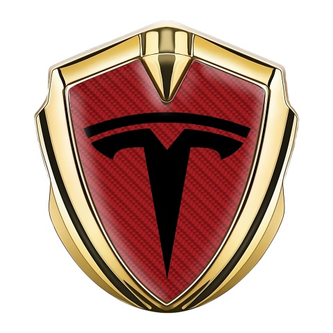 Tesla Tuning Emblem Self Adhesive Gold Red Carbon Base Black Logo