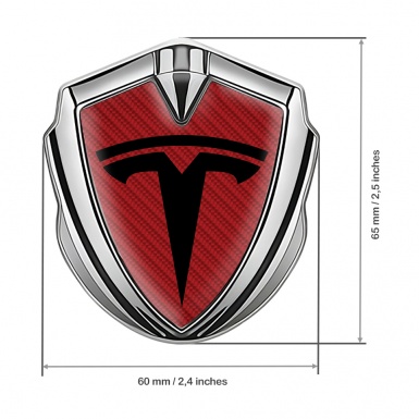 Tesla Tuning Emblem Self Adhesive Silver Red Carbon Base Black Logo