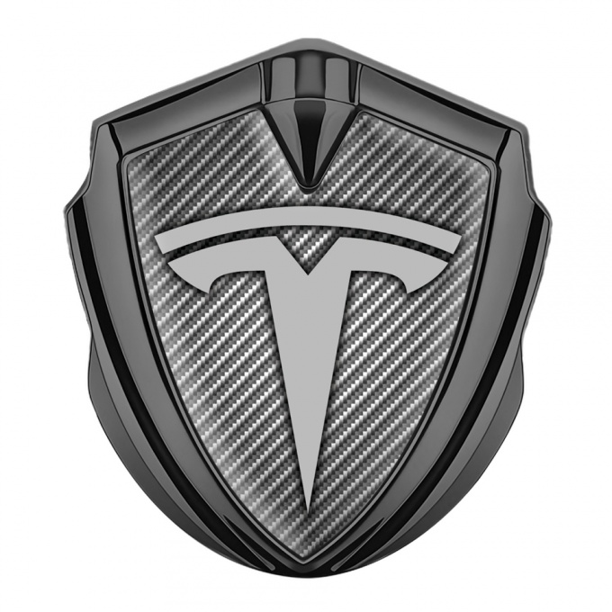 Tesla Fender Metal Domed Emblem Graphite Light Carbon Base Grey Logo