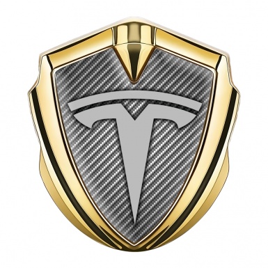 Tesla Fender Metal Domed Emblem Gold Light Carbon Base Grey Logo