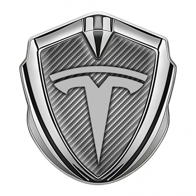 Tesla Fender Metal Domed Emblem Silver Light Carbon Base Grey Logo