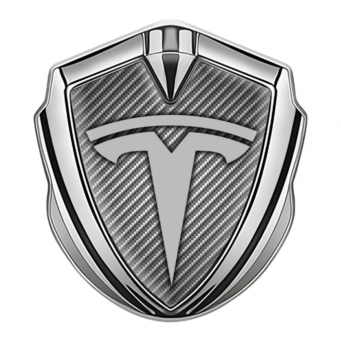 Tesla Fender Metal Domed Emblem Silver Light Carbon Base Grey Logo