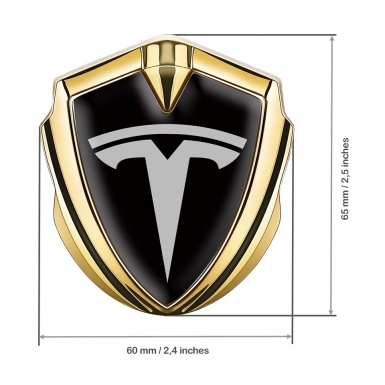 Tesla Self Adhesive Bodyside Emblem Gold Black Base Grey Logo