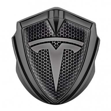 Tesla Metal Emblem Self Adhesive Graphite Honeycomb Base Grey Logo Design