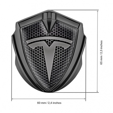 Tesla Metal Emblem Self Adhesive Graphite Honeycomb Base Grey Logo Design