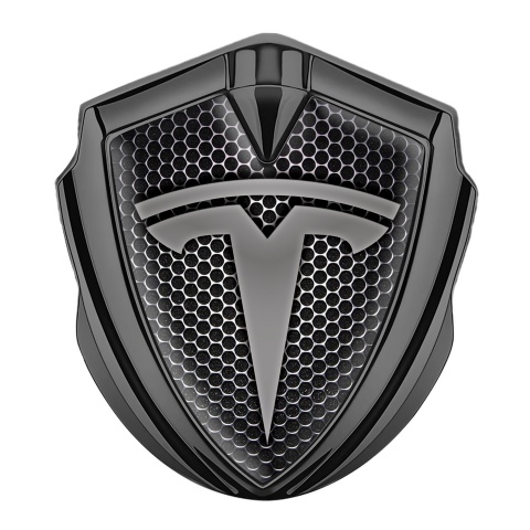 Tesla Metal Emblem Self Adhesive Graphite Honeycomb Base Grey Logo Design