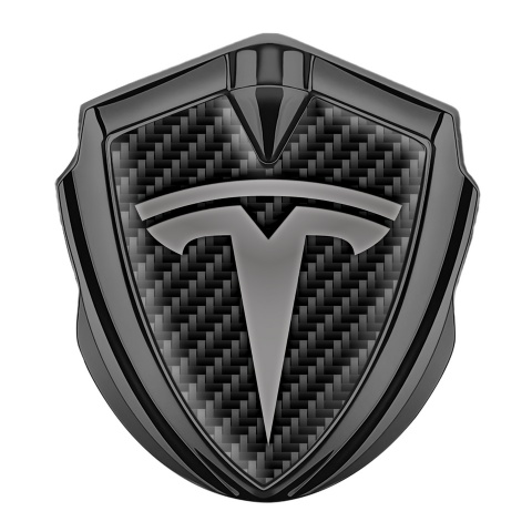 Tesla 3D Car Metal Domed Emblem Graphite Dark Carbon Grey Logo Edition