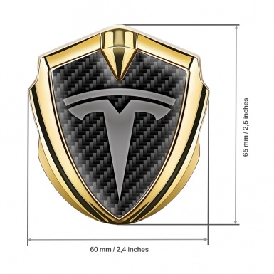 Tesla 3D Car Metal Domed Emblem Gold Dark Carbon Grey Logo Edition