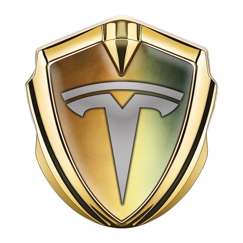 Tesla Tuning Emblem Self Adhesive Gold Antique Effect Grey Edition