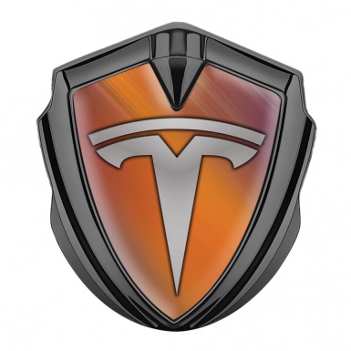 Tesla Fender Metal Domed Emblem Graphite Rusty Effect Grey Logo Design