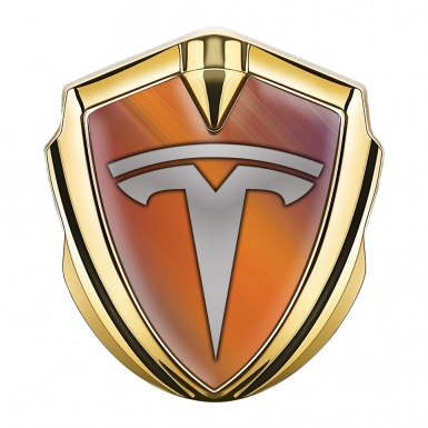 Tesla Fender Metal Domed Emblem Gold Rusty Effect Grey Logo Design