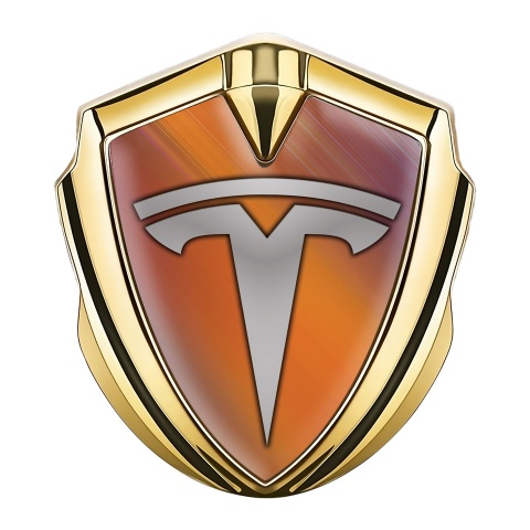 Tesla Fender Metal Domed Emblem Gold Rusty Effect Grey Logo Design