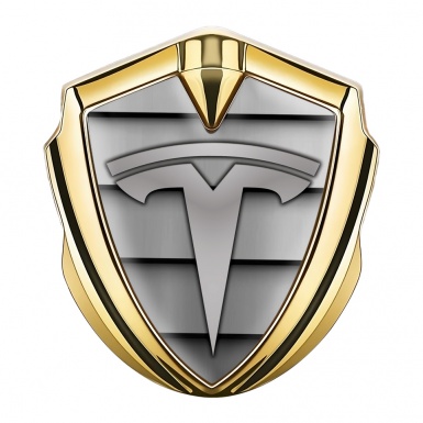Tesla Bodyside Badge Self Adhesive Gold Shutter Plates Grey Logo