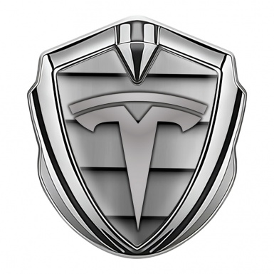 Tesla Bodyside Badge Self Adhesive Silver Shutter Plates Grey Logo