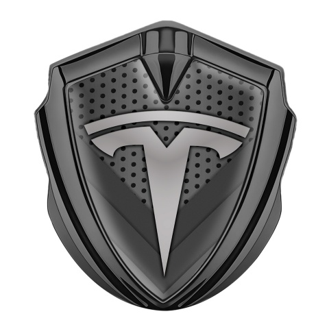Tesla Tuning Emblem Self Adhesive Graphite Dark Grate V Shapes Grey Logo