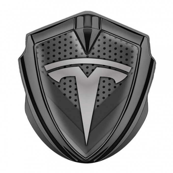Tesla Tuning Emblem Self Adhesive Graphite Dark Grate V Shapes Grey Logo