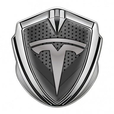 Tesla Tuning Emblem Self Adhesive Silver Dark Grate V Shapes Grey Logo