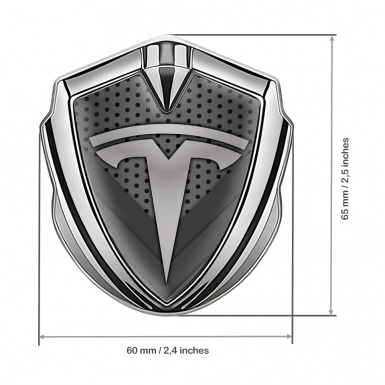 Tesla Tuning Emblem Self Adhesive Silver Dark Grate V Shapes Grey Logo