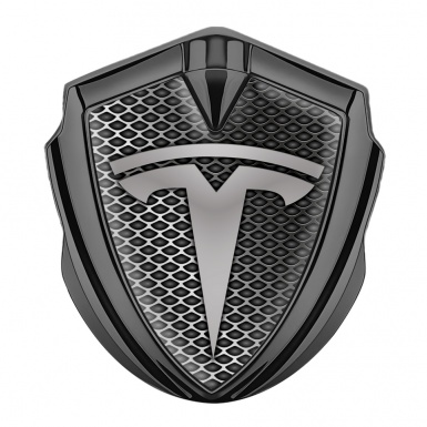 Tesla Fender Metal Domed Emblem Graphite Industrial Grate Grey Gradient