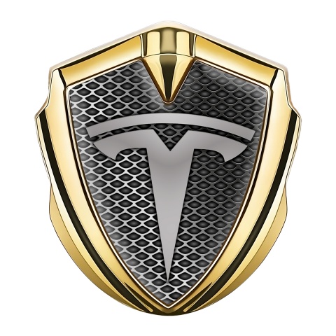 Tesla Fender Metal Domed Emblem Gold Industrial Grate Grey Gradient