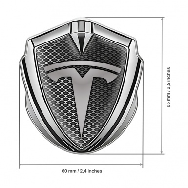 Tesla Fender Metal Domed Emblem Silver Industrial Grate Grey Gradient