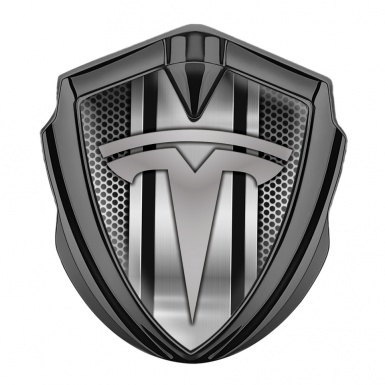 Tesla Trunk Metal Emblem Badge Graphite Grey Mesh Center Steel Pilon