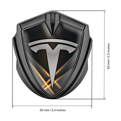 Tesla Bodyside Domed Emblem Graphite Orange Hex Glowing Beams Effect