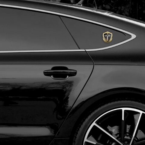 Tesla Bodyside Domed Emblem Gold Orange Hex Glowing Beams Effect