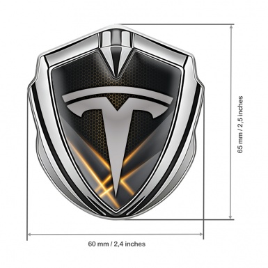Tesla Bodyside Domed Emblem Silver Orange Hex Glowing Beams Effect