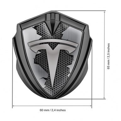 Tesla 3D Car Metal Domed Emblem Graphite Honeycomb Torn Steel Edition