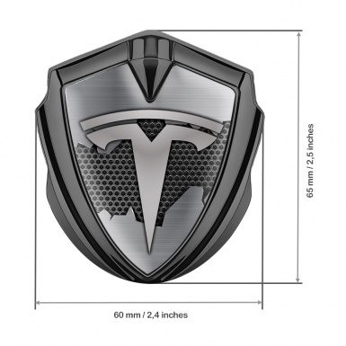 Tesla Bodyside Domed Emblem Graphite Dark Hexagon Cracked Metal Design