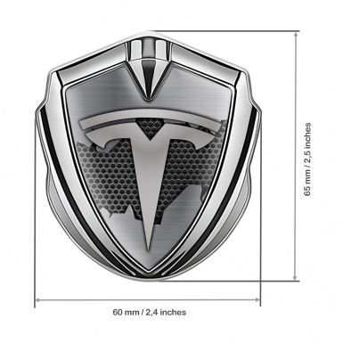 Tesla Bodyside Domed Emblem Silver Dark Hexagon Cracked Metal Design