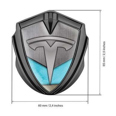 Tesla Fender Emblem Badge Graphite Grey Plate Aquamarine Blue Motif