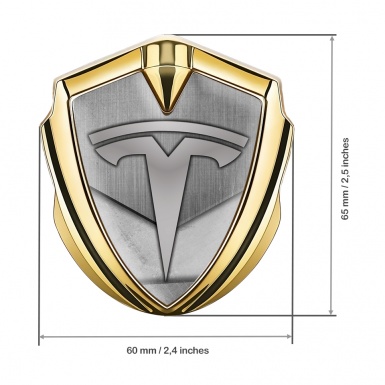 Tesla Bodyside Badge Self Adhesive Gold Metal Plank Grey Logo Design