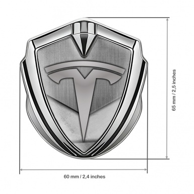 Tesla Bodyside Badge Self Adhesive Silver Metal Plank Grey Logo Design