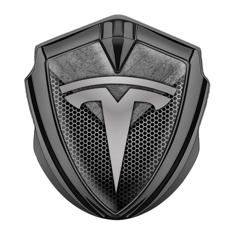 Tesla Tuning Emblem Self Adhesive Graphite Honeycomb Metal Slab Motif