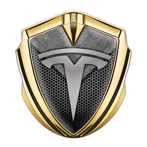 Tesla Tuning Emblem Self Adhesive Gold Honeycomb Metal Slab Motif